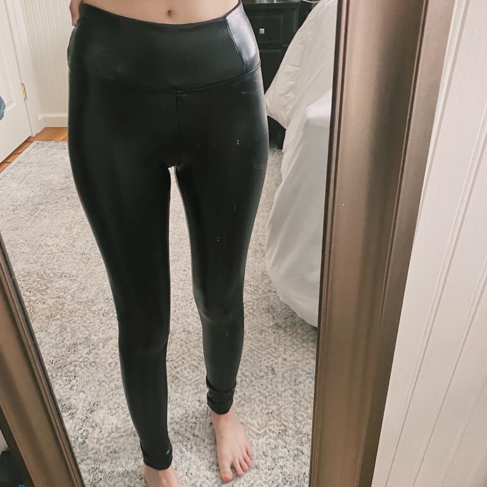 Shinestar Black Faux Leather High Waisted Leggings
